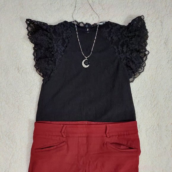 Black Gothic top with lace sleeves from Zara, women's size M - Picture 1 of 8